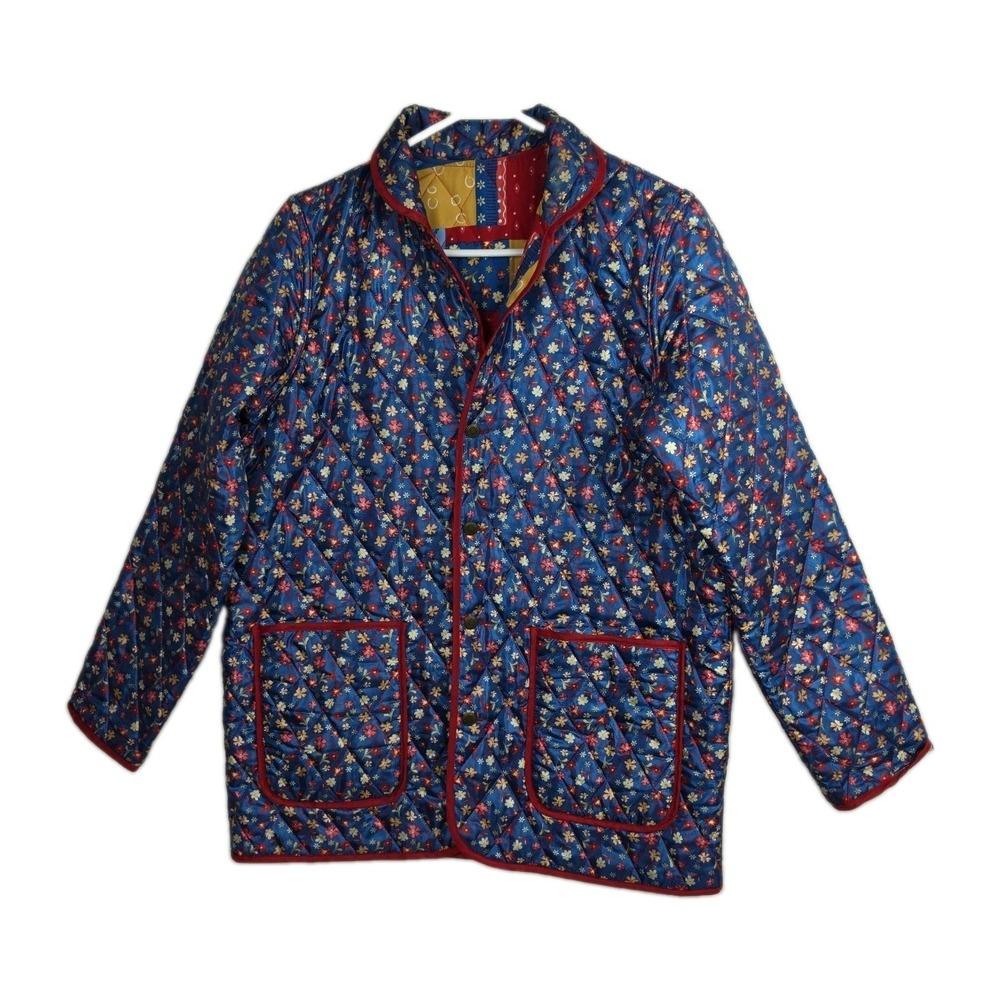 Vintage Blair Jacket Womens S Reversible Floral Blue Red Quilted Cottagecore